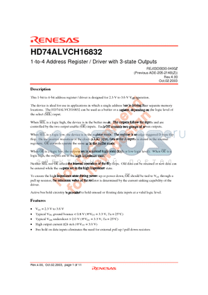 HD74ALVCH16832 datasheet - 1-to-4 Address Register / Driver with 3-state Outputs