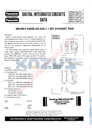 MN4164P-20 datasheet - NMOS 65,536 X 1 BIT DYNAMIC RAM