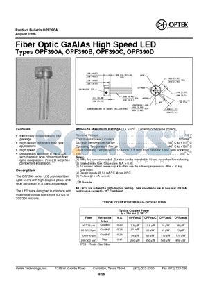 OPF390D datasheet - Fiber Optic GaA lAs High Speed LED