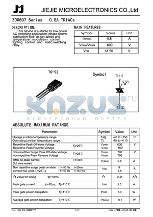 Z00607MA datasheet - 0.8A TRIACs