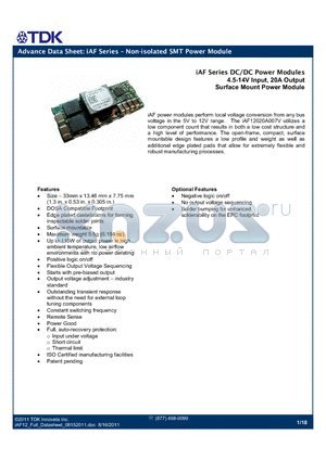 IAF12020A007V datasheet - iAF Series  Non-isolated SMT Power Module