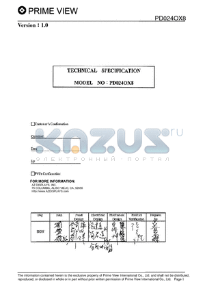 PD024OX8 datasheet - TECHNICAL SPECIFICATION
