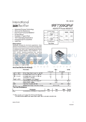IRF7309QPBF datasheet - HEXFET Power MOSFET
