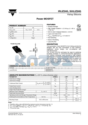 IRLIZ24GPBF datasheet - Power MOSFET