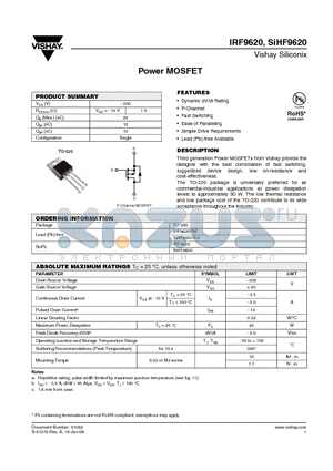 IRF9620 datasheet - Power MOSFET