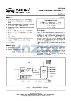 ZL30414 datasheet - SONET/SDH Clock Multiplier PLL