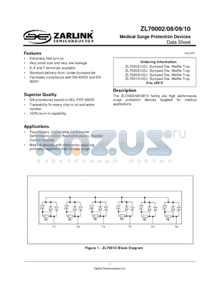 ZL70008 datasheet - Medical Surge Protection Devices