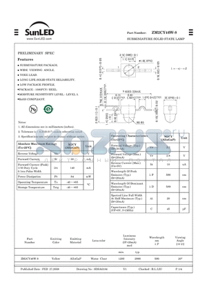 ZM2CY46W-8 datasheet - SUBMINIATURE SOLID STATE LAMP