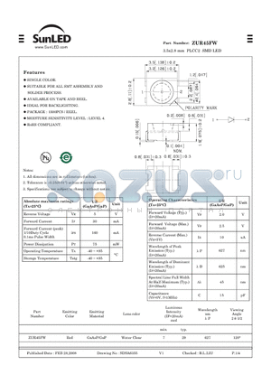 ZUR45FW datasheet - 3.5x2.8 mm PLCC2 SMD LED