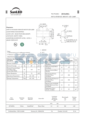 ZUY48WA datasheet - SOT-23 SURFACE MOUNT LED LAMP