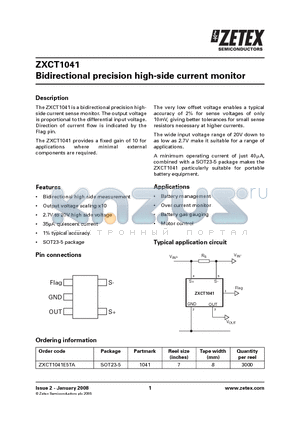 ZXCT1041 datasheet - Bidirectional precision high-side current monitor