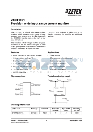 ZXCT1051 datasheet - Precision wide input range current monitor