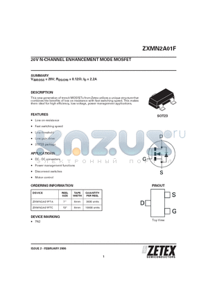 ZXMN2A01F_06 datasheet - 20V N-CHANNEL ENHANCEMENT MODE MOSFET