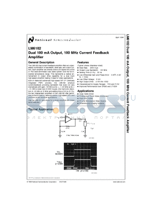 LM6182 datasheet - Dual 100 mA Output, 100 MHz Current Feedback Amplifier