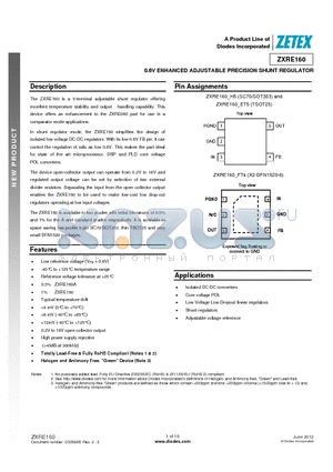 ZXRE160AET5TA datasheet - 0.6V ENHANCED ADJUSTABLE PRECISION SHUNT REGULATOR