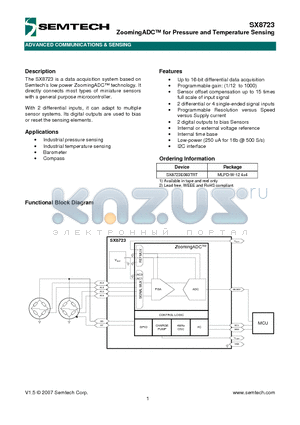 SX8723 datasheet - ZoomingADC for Pressure and Temperature Sensing
