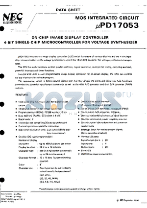 UPD17053CW datasheet - ON-CHIP IMAGE DISPLAY CONTROLLER 4-BIT SINGLE-CHIP MICROCONTROLLER FOR VOLTAGE SYNTHESIZER