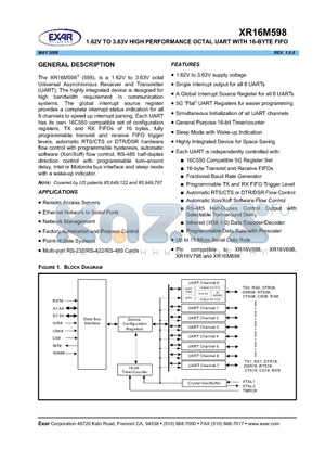 XR16M598 datasheet - 1.62V TO 3.63V HIGH PERFORMANCE OCTAL UART WITH 16-BYTE FIFO