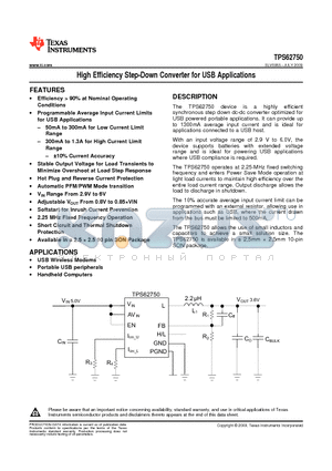 TPS62750 datasheet - High Efficiency Step-Down Converter for USB Applications