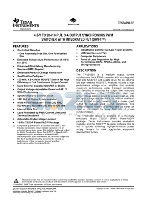 TPS54350-EP datasheet - 4.5-V TO 20-V INPUT, 3-A OUTPUT SYNCHRONOUS PWM SWITCHER WITH INTEGRATED FET (SWIFT)