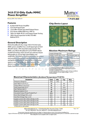 XP1072-BD-000V datasheet - 34.0-37.0 GHz GaAs MMIC Power Amplifier