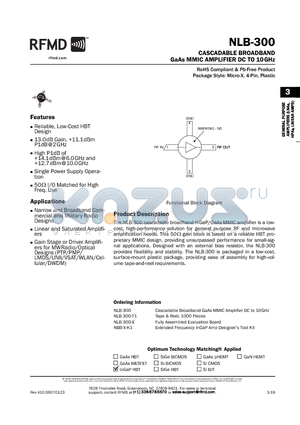 NLB-300-E datasheet - CASCADABLE BROADBAND GaAs MMIC AMPLIFIER DC TO 10GHz