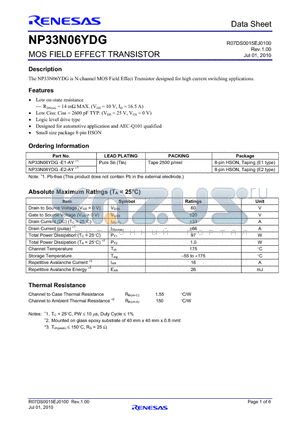 NP33N06YDG-E1-AY datasheet - MOS FIELD EFFECT TRANSISTOR