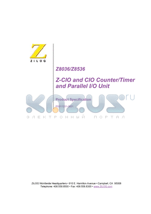 Z8536 datasheet - Z-CIO AND CIO COUNTER / TIMER AND PARALLRL I/O UNIT