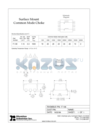 F-138 datasheet - Surface Mount Common Mode Choke