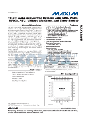 MAX1358BETL+ datasheet - 16-Bit, Data-Acquisition System with ADC, DACs, UPIOs, RTC, Voltage Monitors, and Temp Sensor