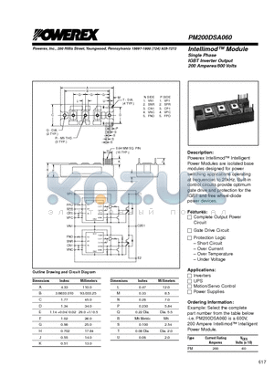 PM200DSA060 datasheet - Intellimod Module Single Phase IGBT Inverter Output (200 Amperes/600 Volts)