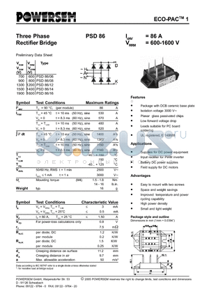 PSD86 datasheet - Three Phase Rectifier Bridge