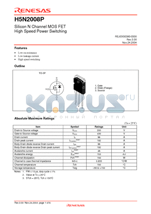 H5N2008P datasheet - Silicon N Channel MOS FET High Speed Power Switching