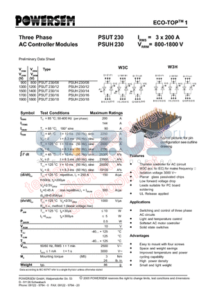 PSUT230 datasheet - Three Phase AC Controller Modules