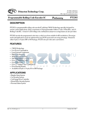 PT2282 datasheet - Programmable Rolling Code Encoder IC