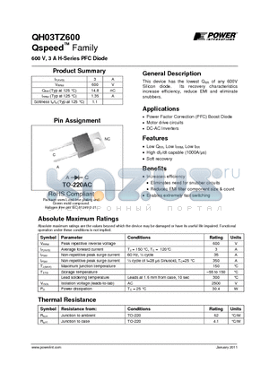 QH03TZ600 datasheet - 600 V, 3 A H-Series PFC Diode