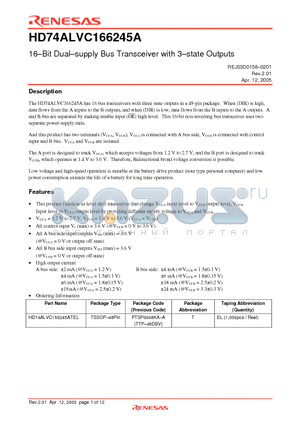 HD74ALVC166245A datasheet - 16-Bit Dual-supply Bus Transceiver with 3-state Outputs