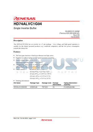 HD74ALVC1G04VSE datasheet - Single Inverter Buffer