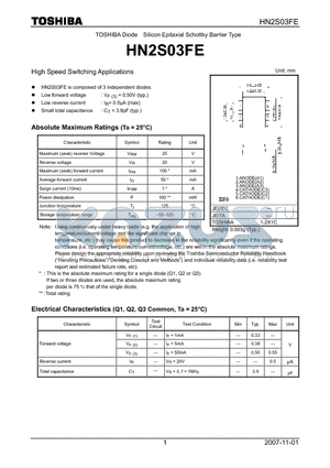 HN2S03FE datasheet - High Speed Switching Applications