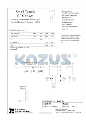 L-11759 datasheet - Small Toroid RF Chokes