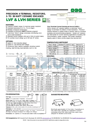 LVF5X-R100-D datasheet - PRECISION 4-TERMINAL RESISTORS, 2- TO 20-WATT CERAMIC ENCASED