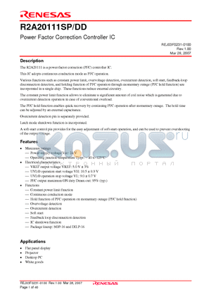 R2A20111SP datasheet - Power Factor Correction Controller IC