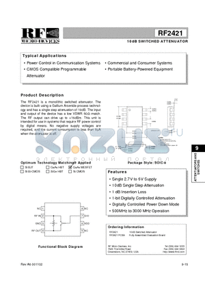 RF2421PCBA datasheet - 10dB SWITCHED ATTENUATOR