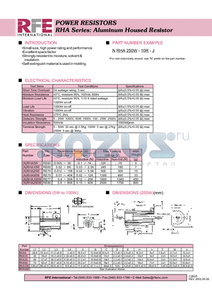 RHA250W datasheet - POWER RESISTORS RHA Series: Aluminum Housed Resistor