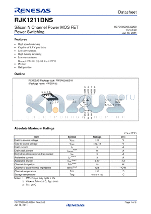 RJK1211DNS-00-J5 datasheet - Silicon N Channel Power MOS FET Power Switching