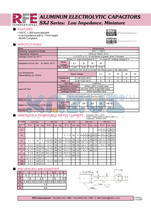 SXJ datasheet - ALUMINUM ELECTROLYTIC CAPACITORS SXJ Series: Low Impedance, Miniature