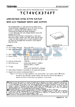 TC74VCX374FT datasheet - LOW VOLTAGE OCTAL D-TYPE FLIP-FLOP WITH 3.6V TOLERANT INPUTS AND OUTPUTS