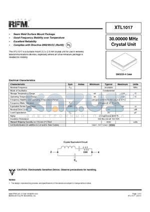 XTL1017 datasheet - Seam Weld Surface Mount Package