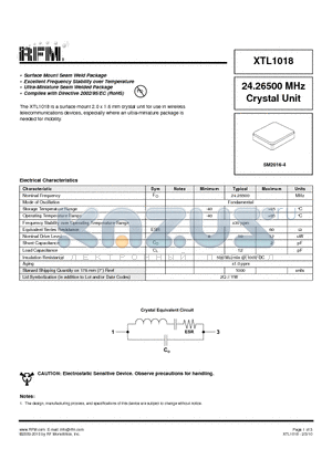 XTL1018 datasheet - Surface Mount Seam Weld Package