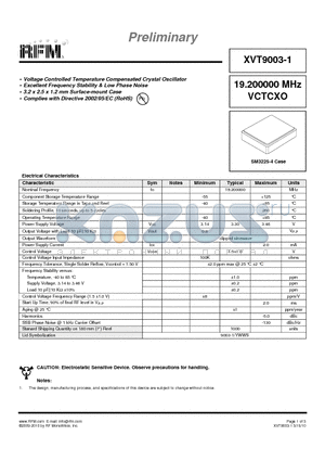 XVT9003-1 datasheet - Voltage Controlled Temperature Compensated Crystal Oscillator